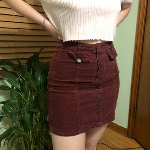 Burgundy Corduroy Button Up Mini Skirt